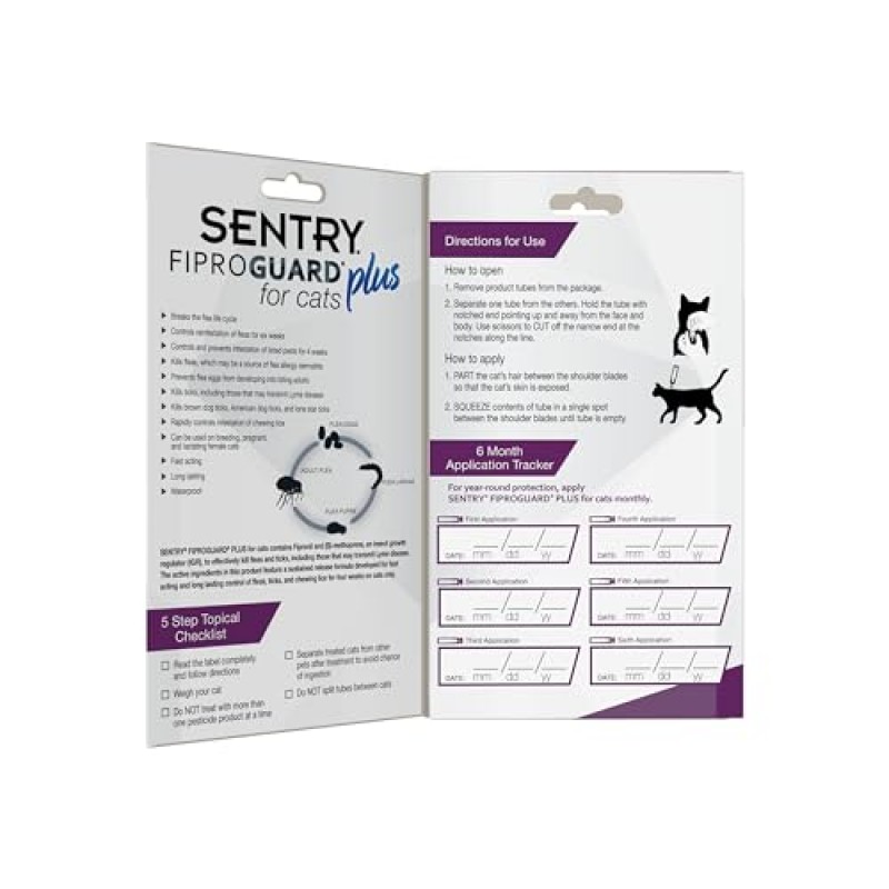 SENTRY Fiproguard Plus 고양이용 벼룩 및 진드기 국소, 1.5파운드 이상, 6개월분