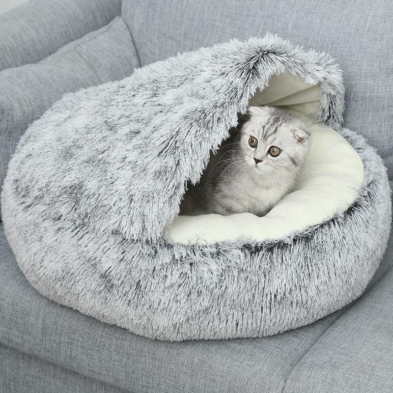LUCKGULU 개 침대 후드 커버가 있는 고양이 동굴 침대 작은 중형 애완동물을 위한 둥근 침대 미끄럼 방지 인조 모피 향상된 수면을 위한 푹신한 침대 침대 최대 15/25파운드에 적합 - 방수 바닥 세척 가능