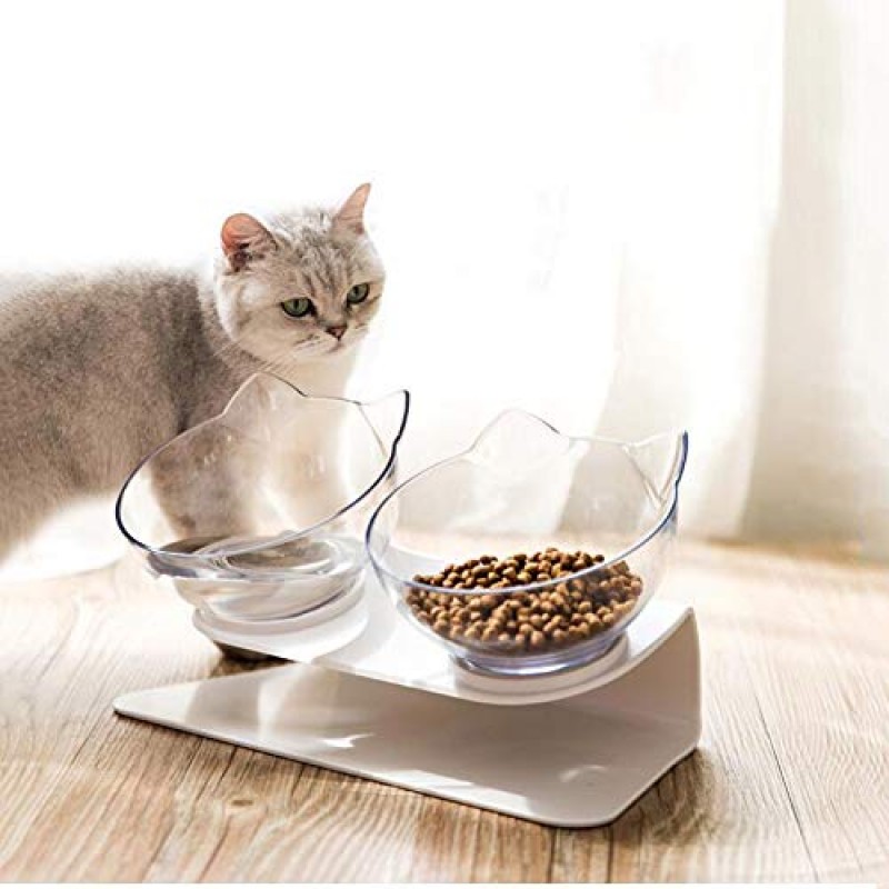 Love Dream 높은 스탠드가 있는 높은 고양이 그릇, 애완동물 사료 급수기 그릇, 15° 기울어진 애완 동물 그릇 고양이 소형견을 위한 스트레스 프리 슈트