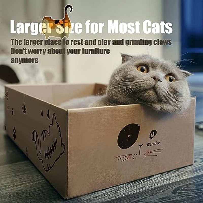 EZLucky 4팩 대형 고양이 스크래치 보드(상자 포함), 17.3X11X4.7인치, 곡선 2개 및 평면 2개, 추가 폭 골판지 고양이 스크래치, 양면 가능, 내구성이 뛰어난 재활용 고양이 스크래치 패드, 갈기 발톱 및 놀이