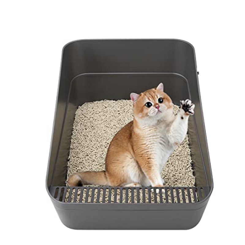 Sfozstra 개방형 쓰레기 상자, 모래 누출 방지, 작은 고양이를 위한 내구성 있는 하이 사이드 선별 쓰레기 상자, 안전하고 냄새가 나는 쓰레기 상자, 탈착식 쓰레기 상자, 청소가 용이함(쓰레기 M이 포함된 Drak Grey)