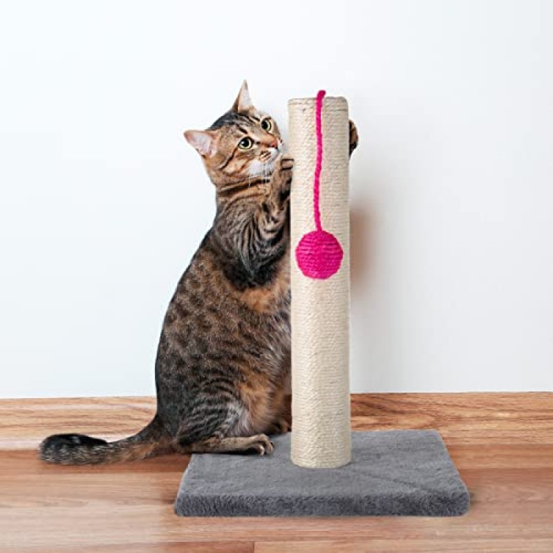 17인치 고양이 긁는 기둥 - 사이잘 직물과 카펫 작은 고양이 나무, PETMAKER의 성인 고양이와 새끼 고양이를 위한 밝은 핑크색 행잉 볼 장난감(회색)