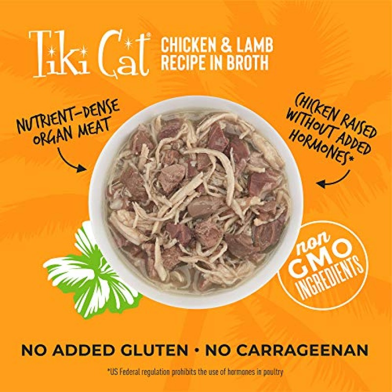 Tiki Cat After Dark, 닭고기 및 양고기, 고단백질 및 100% 비 GMO 성분, 성묘용 습식 고양이 사료, 2.8온스. 캔(12개 팩)
