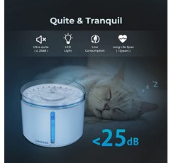 고양이 분수, 개 물그릇 디스펜서, 고양이 내부 분수, Catness 74oz/2.2L 초저소음(<25dB) 분수 필터가 있는 새끼 고양이 소형견용 자동 식수 디스펜서 흰색