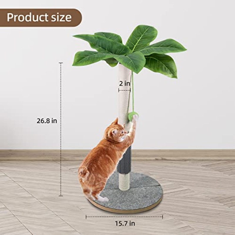 실내 고양이를 위한 33인치 높이의 긁는 포스트, 고양이 긁는 포스트, 대화형 매달린 공이 있는 고양이 나무, 사이잘삼 밧줄이 있는 큰 고양이 긁는 포스트, 실내 고양이를 위한 고양이 긁는 도구 꽃 고양이 나무