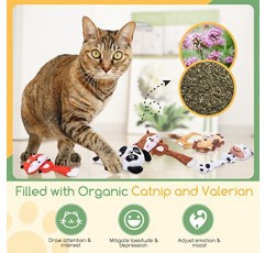 실내 고양이를 위한 Nobleza Catnip 장난감, 5 팩 귀여운 새끼 고양이 젖니가 남 씹는 장난감, 주름진 종이와 유기 개박하가 포함된 봉제 물린 방지 고양이 장난감, 지루한 고양이를 위한 동물 모양 키티 장난감