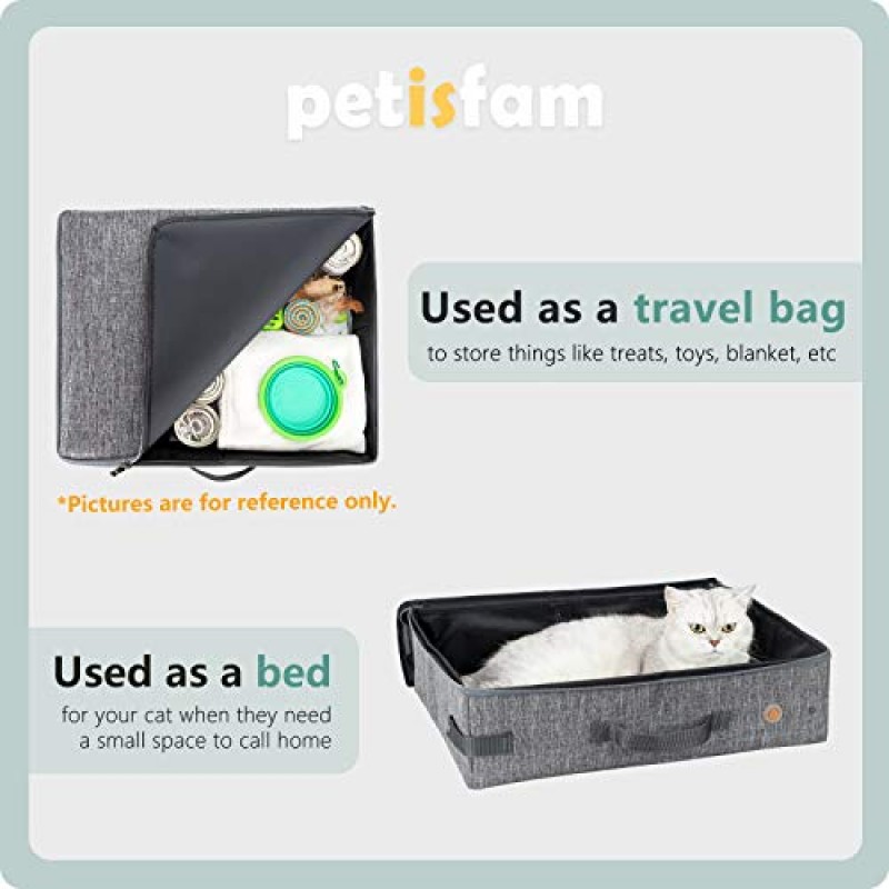 냄새와 쓰레기를 보관할 수 있는 누출 방지 지퍼 뚜껑이 있는 대형 휴대용 고양이 여행용 쓰레기 상자. 휴대가 간편한 경량
