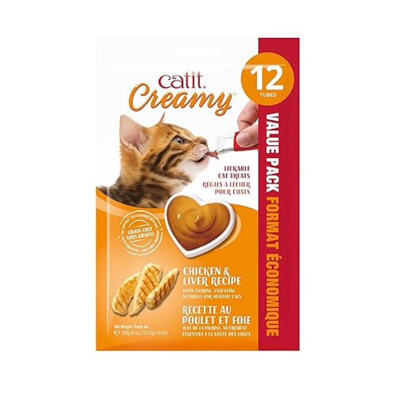 Catit 크리미 핥기 좋은 고양이 간식 – 모든 연령대의 고양이를 위한 수분 공급 및 건강 간식 - 다양한 제품, 72팩