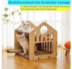 XSHNUO 고양이 Scratcher 라운지, 골판지 패드가있는 나무 고양이 Scratcher 집, 가구 보호자 훈련 장난감으로 멀티 고양이 가족을위한 실내 더블 레이어 고양이 해먹
