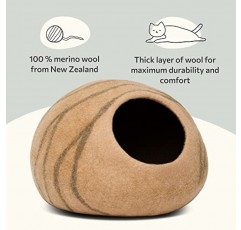 MEOWFIA 프리미엄 펠트 고양이 침대 케이브 - 고양이와 새끼 고양이를 위한 수제 100% 메리노 울 침대(밝은 색조)(대형, 베이지)