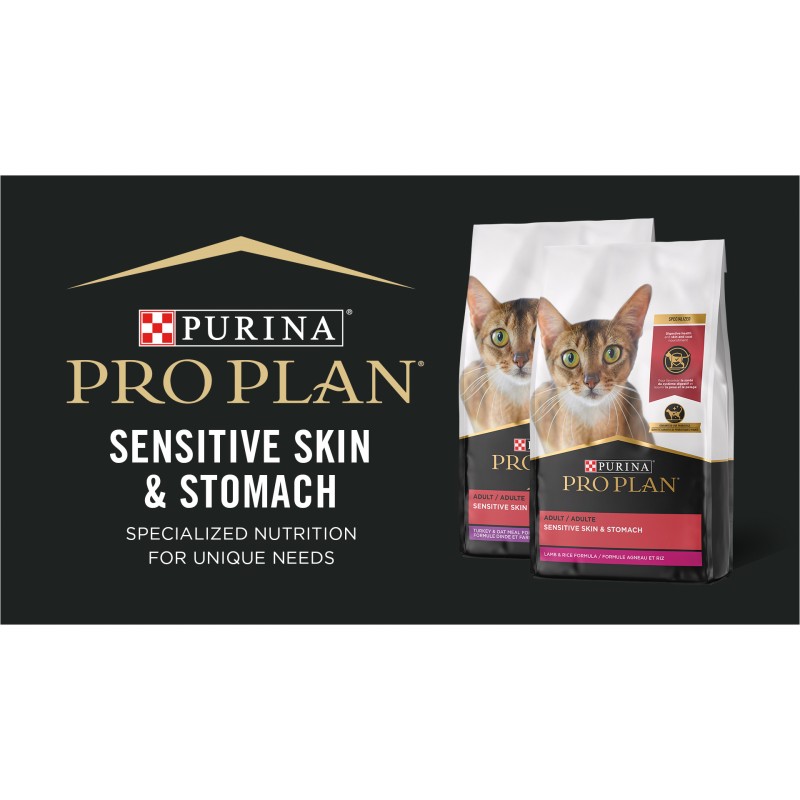 Purina Pro Plan 민감한 피부 및 위 고양이 사료, 양고기 및 쌀 포뮬러 - 16파운드 가방