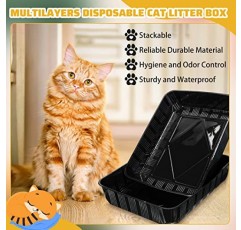 Zubebe 50팩 고양이용 일회용 고양이 쓰레기 상자, 대형 일회용 키티 쓰레기 트레이 상자 19.69 x 15.75 x 3.94인치 대형 실내 고양이용 플라스틱 쓰레기 상자 팬 가정용 여행 휴대용(검은색)