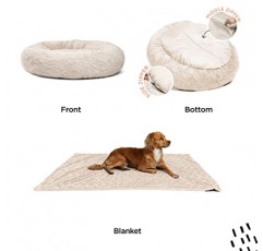 Sheri의 베스트 프렌즈 번들 세트 오리지널 Calming Lux 도넛 껴안기 고양이와 개 침대 + 애완동물 던지기 담요 굴 대형 36
