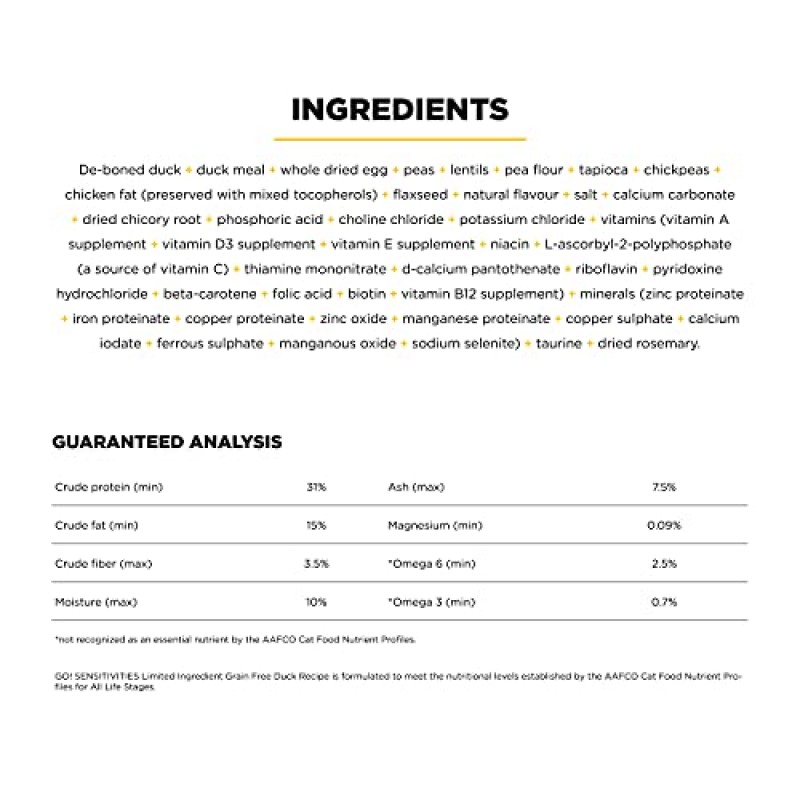 가다! 솔루션 민감도 – 오리 레시피 – 제한된 성분의 건식 고양이 사료, 8lb – 모든 연령대를 위한 곡물 없는 고양이 사료 – 민감한 위를 지원합니다