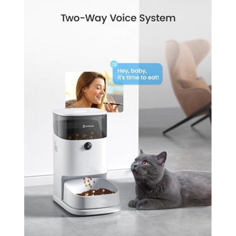 Petgugu 자동 고양이 급식기, 앱 제어 및 비디오 음성 대화 기능을 갖춘 스마트 타이밍 애완 동물 급식기, 청소용 분리 가능 고양이, 개, 여러 애완 동물을 위한 고양이 사료 디스펜서