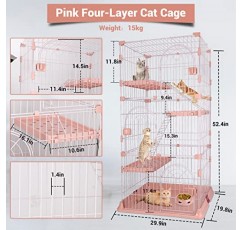4단 와이어 고양이 케이지 놀이터 개집, 고양이 Catios 고양이 1~3마리를 위한 넓은 공간 30 x 20 x 52.5인치, 플랫폼 3개가 있는 핑크색 고양이 상자 전면 도어 3개 경사로 사다리 2개