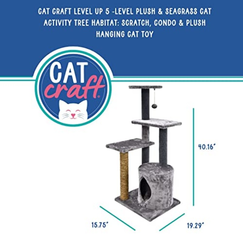 고양이 공예 레벨 업 5레벨 봉제 & 해초 고양이 활동 나무 서식지: 스크래치, 콘도 & 봉제 고양이 장난감, 회색