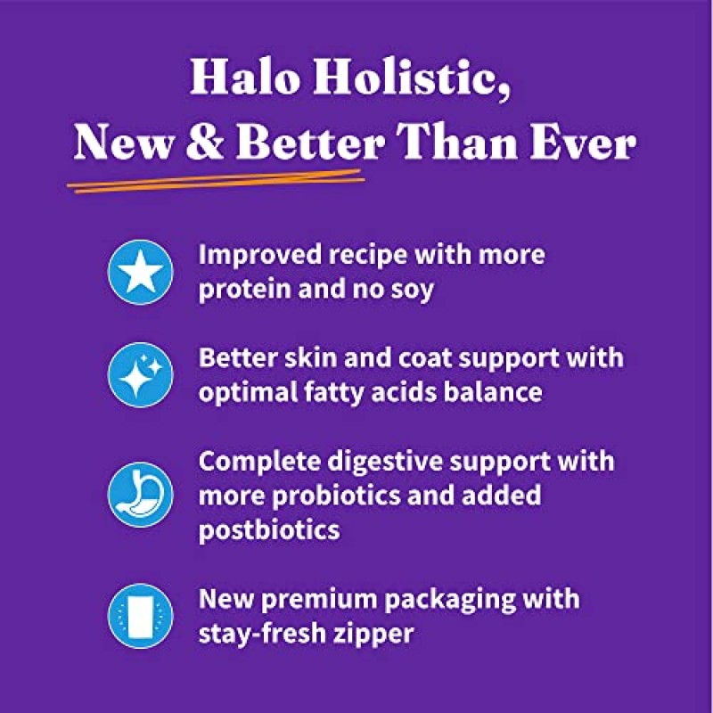 Halo Holistic 고양이 사료 민감한 위장 지원을 위한 건식, 자연산 흰살생선 레시피, 완전한 소화 건강, 건식 고양이 사료 가방, 민감한 위장 포뮬러, 10파운드 가방