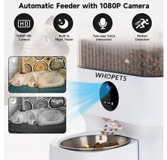 1080P 카메라가 장착된 자동 고양이 급식기, WHDPETS 5L 고양이와 개용 자동 애완동물 급식기, 급식 매트가 포함된 애완동물 사료 디스펜서, 부분 제어, 이중 전원 공급 장치, 음성 녹음기, 2.4G Wi-Fi 지원