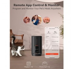 WOPET 자동 고양이 급식기, 앱 제어 기능이 있는 5G WiFi 애완동물 급식기, FW70 개 사료 디스펜서 하루 1-10끼 식사, 낮은 음식 및 막힘 센서, 고양이와 개를 위한 최대 10초 식사 호출(검은색)