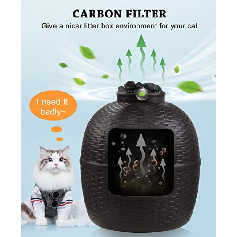 Keygarzone의 숨겨진 고양이 쓰레기 상자, 탄소 필터 및 실제 돌, 가정 장식을 위한 DIY 솔루션, 고양이를 위한 귀여운 식물 쓰레기 상자, 갈색 현실적인 등나무