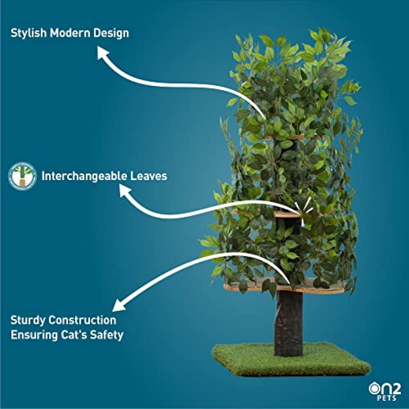 On2 Pets 미국산 잎이 달린 고양이 나무, 고양이 집 및 고양이 활동 트리, 실내 고양이를 위한 다단계 고양이 콘도