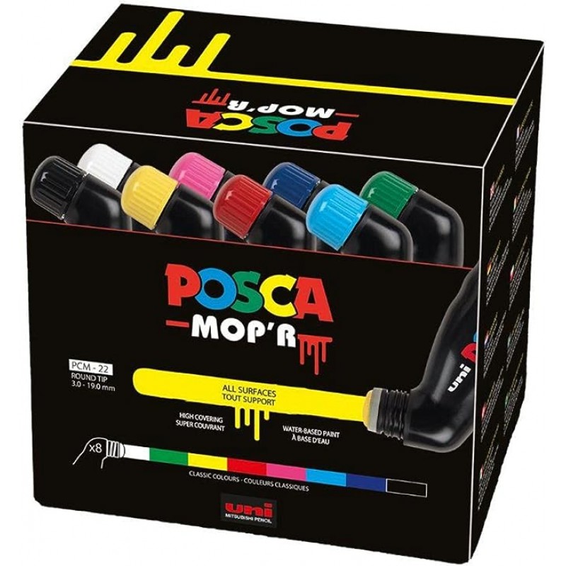 uni-ball 183208 POSCA 마커 MOP'R PCM-22 8개 세트 원형 스탬프 팁 3 - 19mm 인체공학적 형태