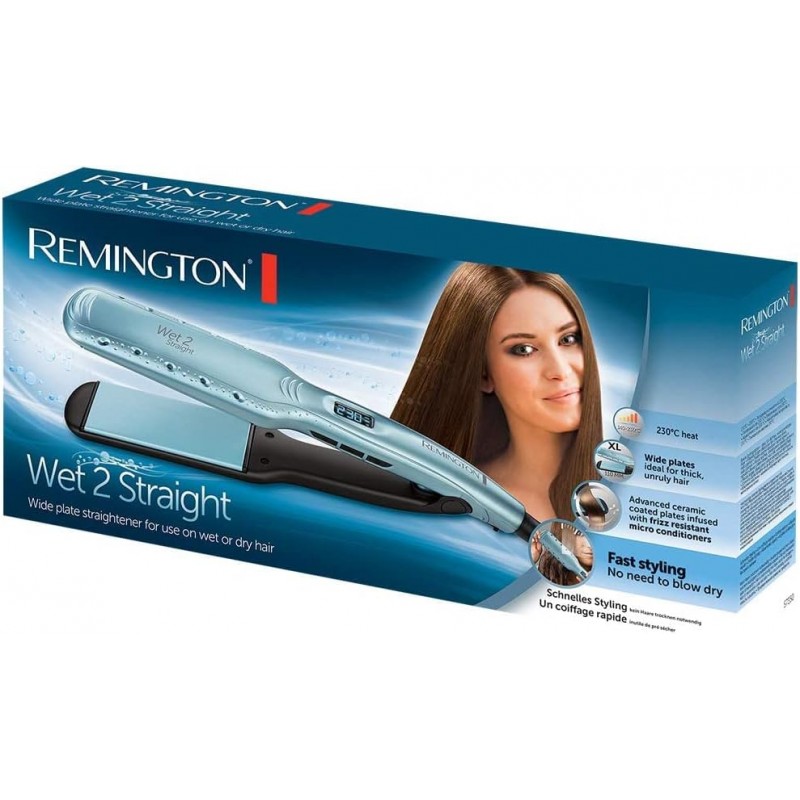 Remington 스트레이트 LCD 디스플레이, 140-230°C, 모발 스트레이트너 S7350 습식 및 건식 사용 와이드 스타일링 플레이트