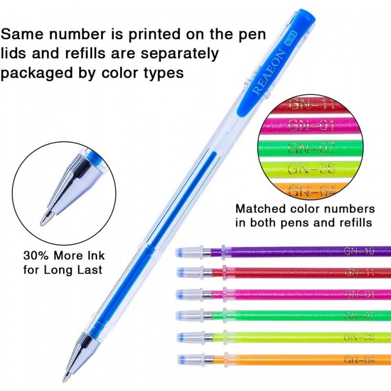 젤 펜, Reaeon 200 팩 펜(성인용 색칠 공부용 케이스 포함)