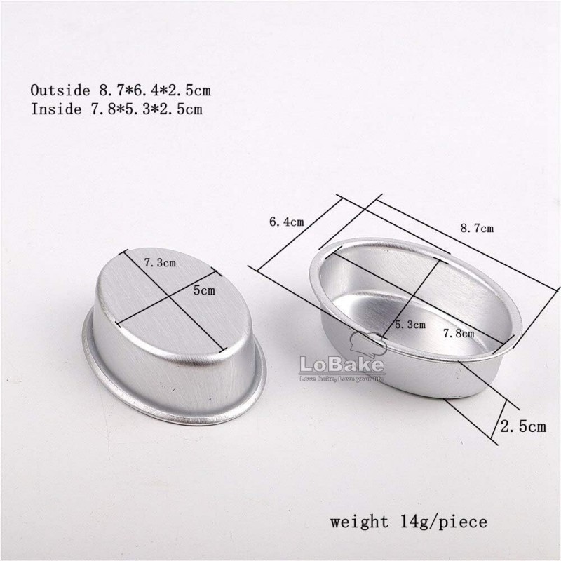 LoBake 미니 크기 타원형 달걀 모양 알루미늄 합금 몰드 10개 세트