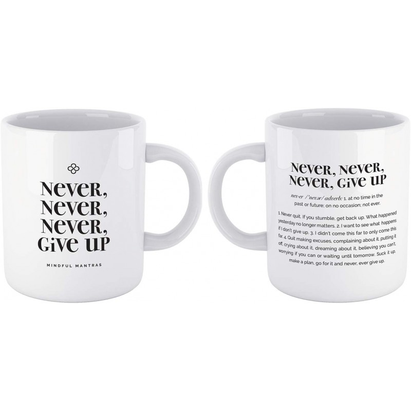 영감을 주는 커피 및 차 머그 - Never Give Up!(하루 종일 기분을 좋게 해주는 동기 부여 확언)