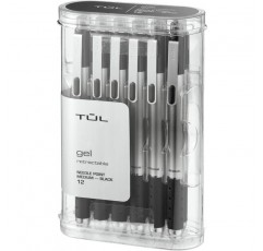 TUL GL1 접이식 젤 펜, 니들 포인트, 0.7mm, 회색 배럴, 검정 잉크, 12개 팩