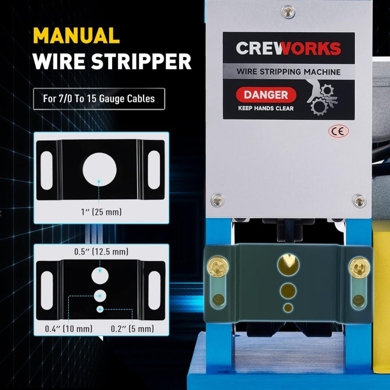 CREWORKS 0.06-1인치 구리 와이어용 자동 와이어 스트리핑 기계
