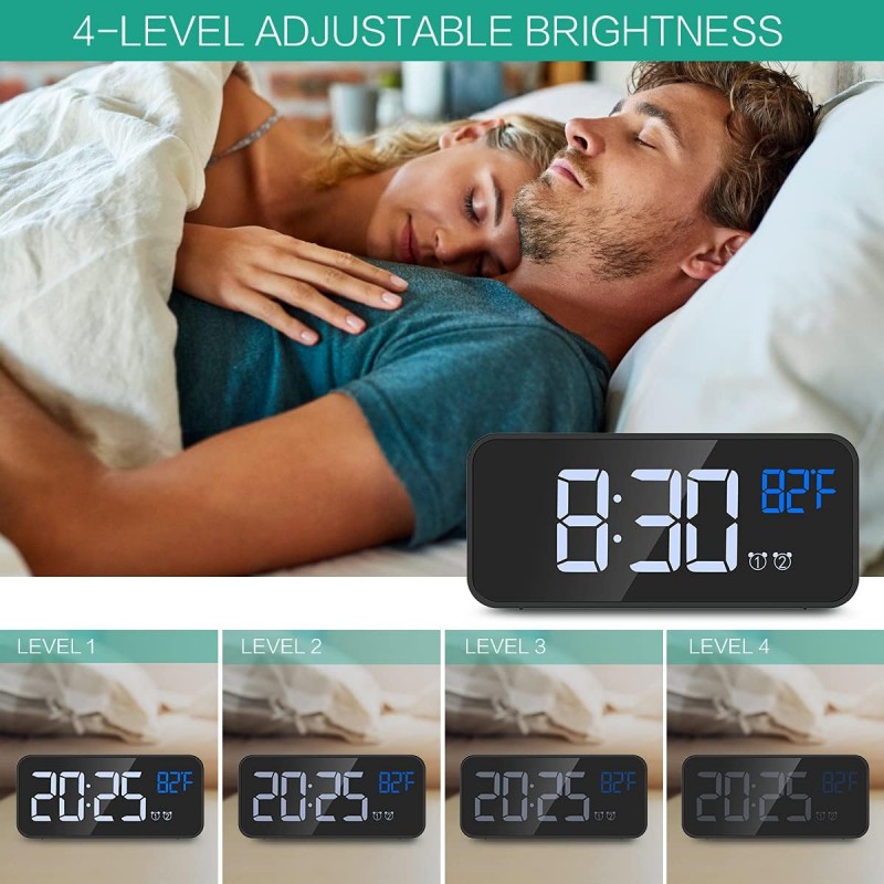 ORIA 디지털 알람 시계, 6.5인치 LED 알람 시계, 스누즈 기능이 있는 침실 알람 시계