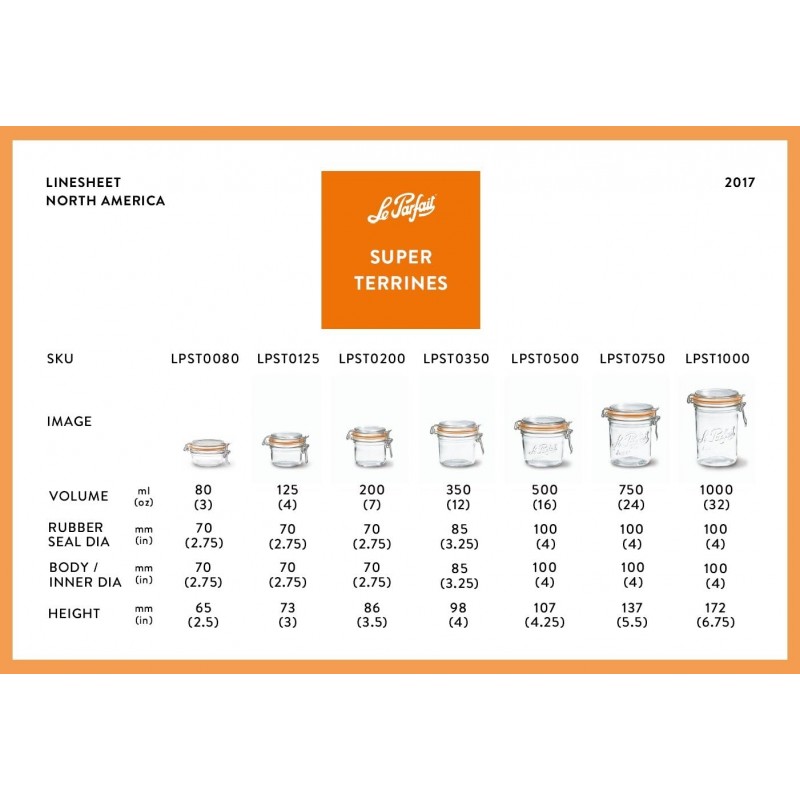 르 파르페 슈퍼 테린 잘-6개 팩(125ml) 프렌치 밀폐 유리 용기