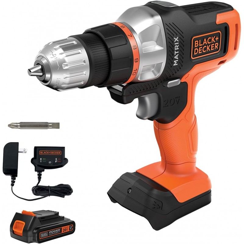 BLACK+DECKER 20V MAX 매트릭스 무선 드릴/드라이버(BDCDMT120C), 드릴 키트(주황색)