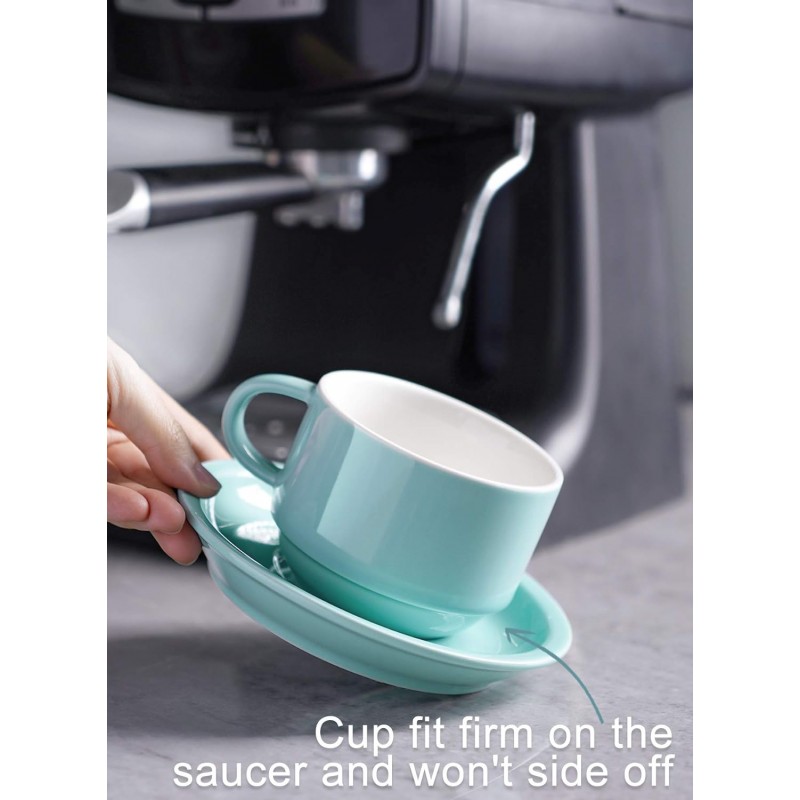 Sweese 8온스 도자기 쌓을 수 있는 카푸치노 컵(받침 접시 및 금속 스탠드 포함)- 4개 세트