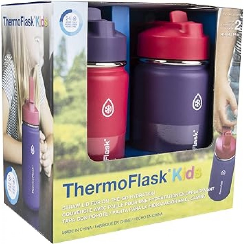ThermoFlask 이중벽 진공 단열 스테인리스 스틸 어린이용 물병 2팩