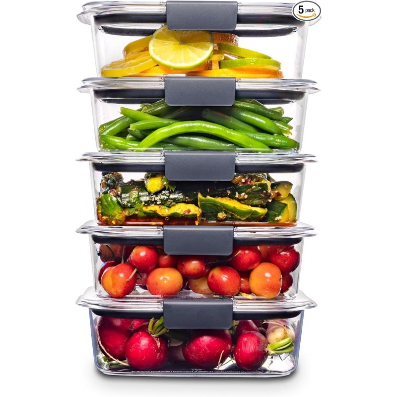 Rubbermaid Brilliance BPA 무함유 밀폐형 식품 저장 용기 뚜껑 포함- 5개 세트