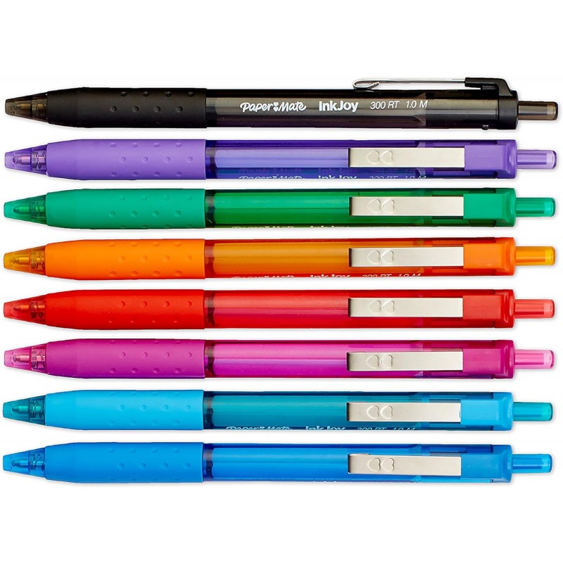 페이퍼메이트 InkJoy 300RT 접이식 볼펜, 미디엄 포인트, 8가지 잉크 색상, 24팩