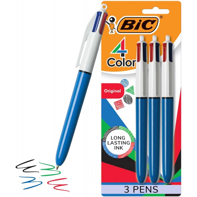 BIC 4색 미디엄 포인트볼펜- 3개 팩(펜 배럴 색상은 다를 수 있음) 2팩