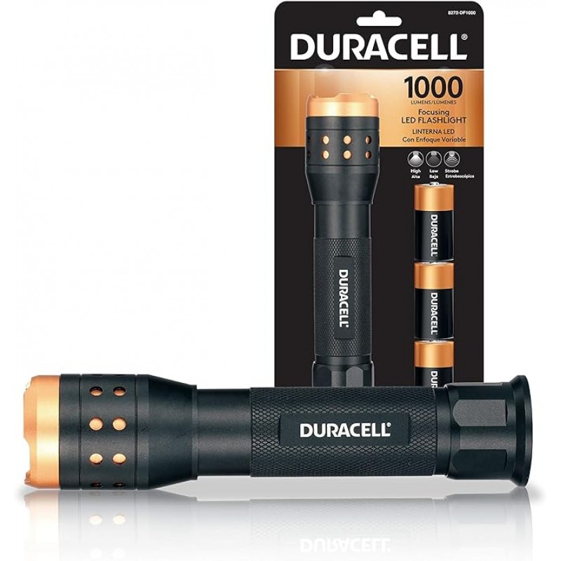 일상적인 사용을 위한 DURACELL 1,000루멘 알루미늄 포커싱 손전등 - 3가지 모드