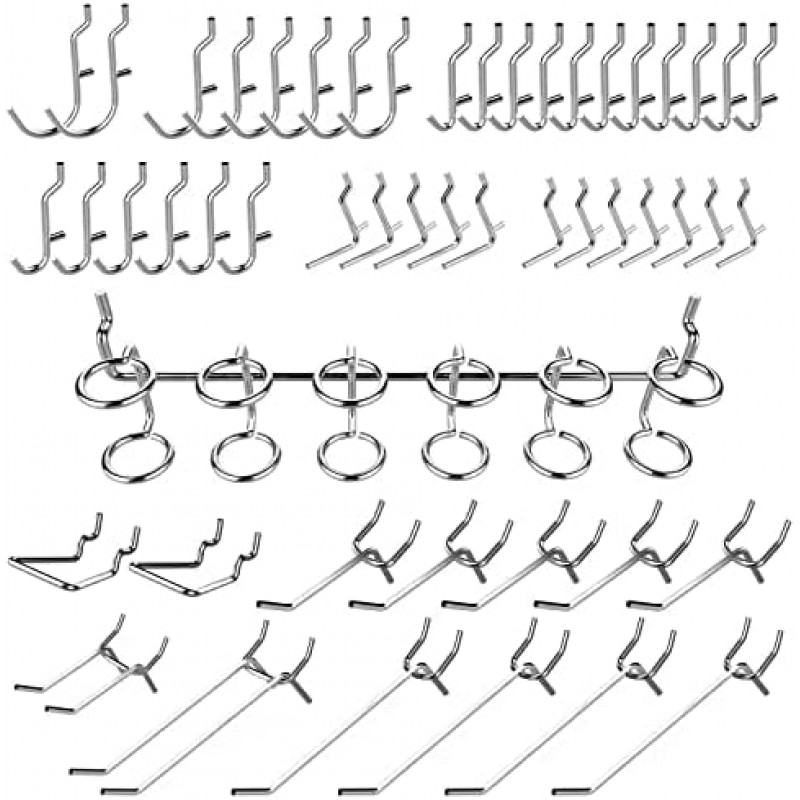 Hiltex 53106 페그보드 후크 모음 세트, 50피스 헤비듀티-벽 보관 선반 페그 후크