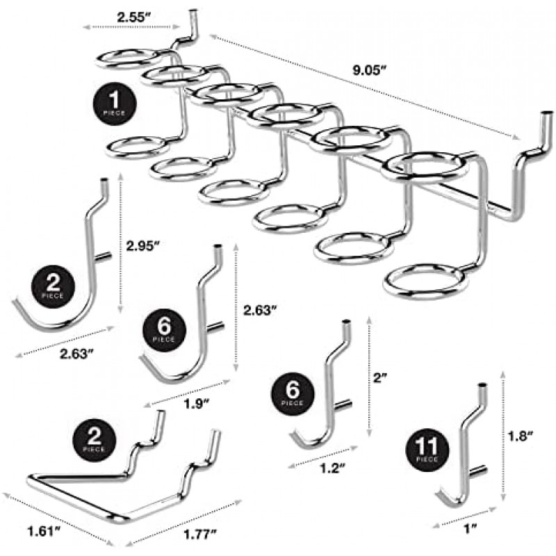 Hiltex 53106 페그보드 후크 모음 세트, 50피스 헤비듀티-벽 보관 선반 페그 후크