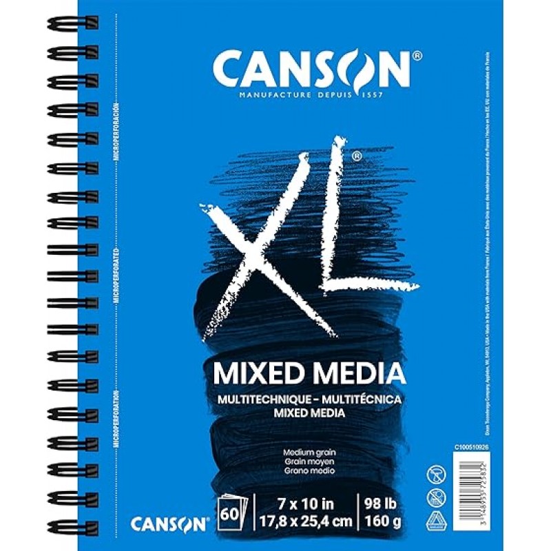 Canson XL 시리즈 혼합 미디어 패드, 측면 와이어, 7x10인치, 60매 