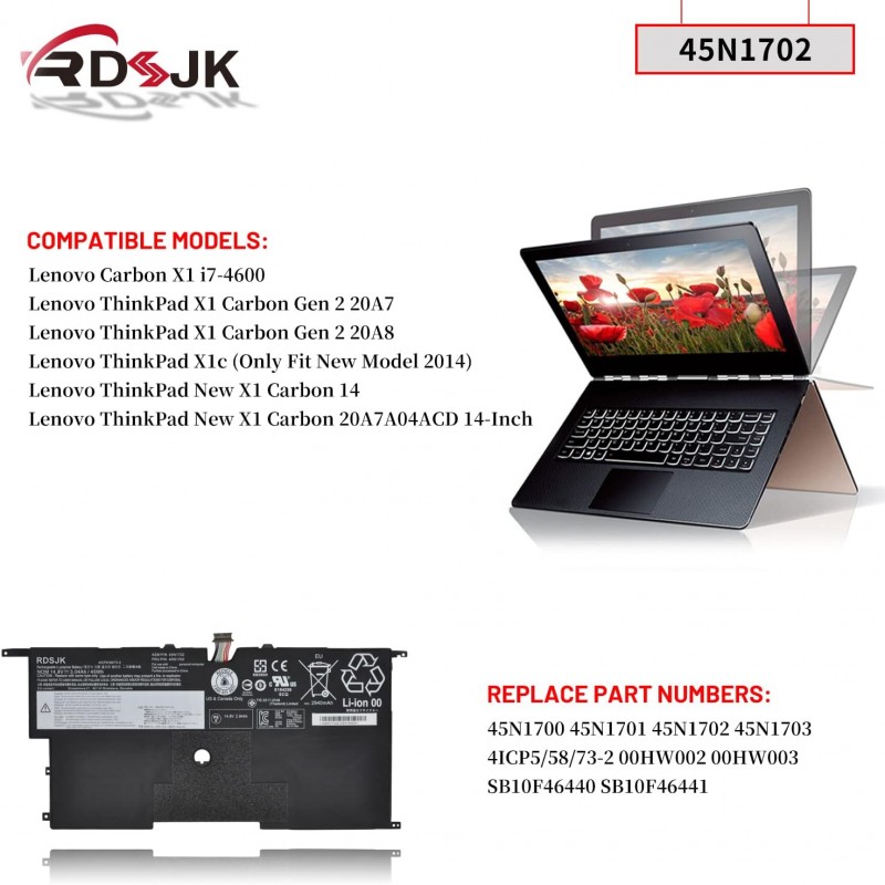 Lenovo ThinkPad X1 Carbon Gen 2 20A7 20A8 New X1 Carbon 20A7A04ACD 14인치 용 노트북 배터리