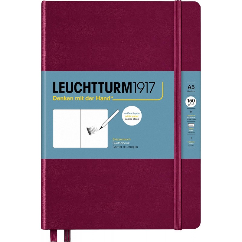 Leuchtturm1917 - 중형 A5 하드커버 스케치북(포트 레드) - 150g/m² 용지 112페이지