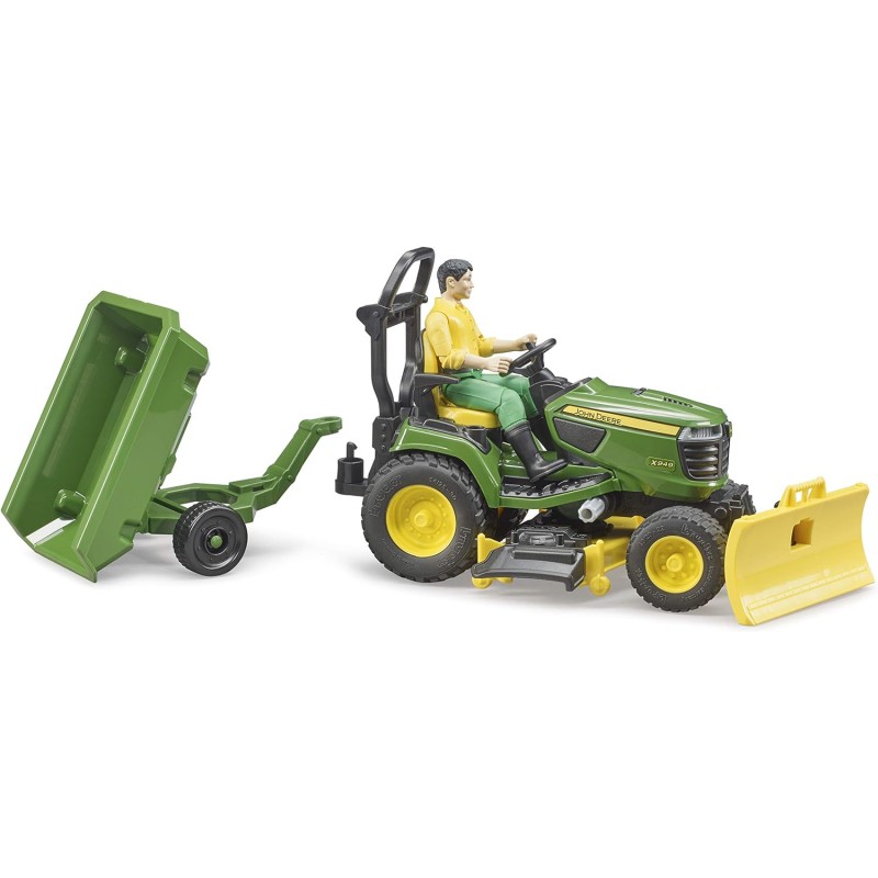 Bruder 09824 bworld John Deere 잔디 트랙터와 트레일러 및 정원사