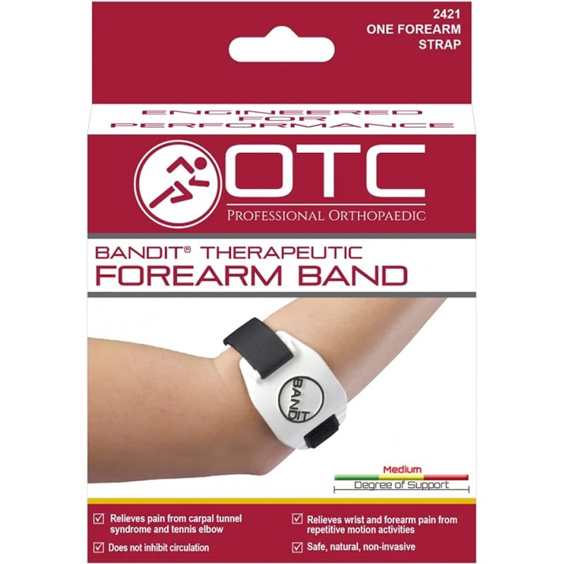 OTC Band-It, 팔뚝 밴드, 팔꿈치용 테니스 엘보용 압축 스트랩, 흰색, 1개