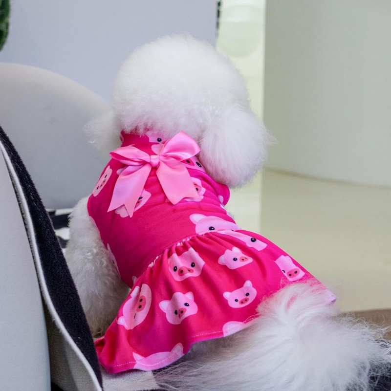 CuteBone 터틀넥 개 벨벳 드레스 핑크 돼지 강아지 스커트 의상
